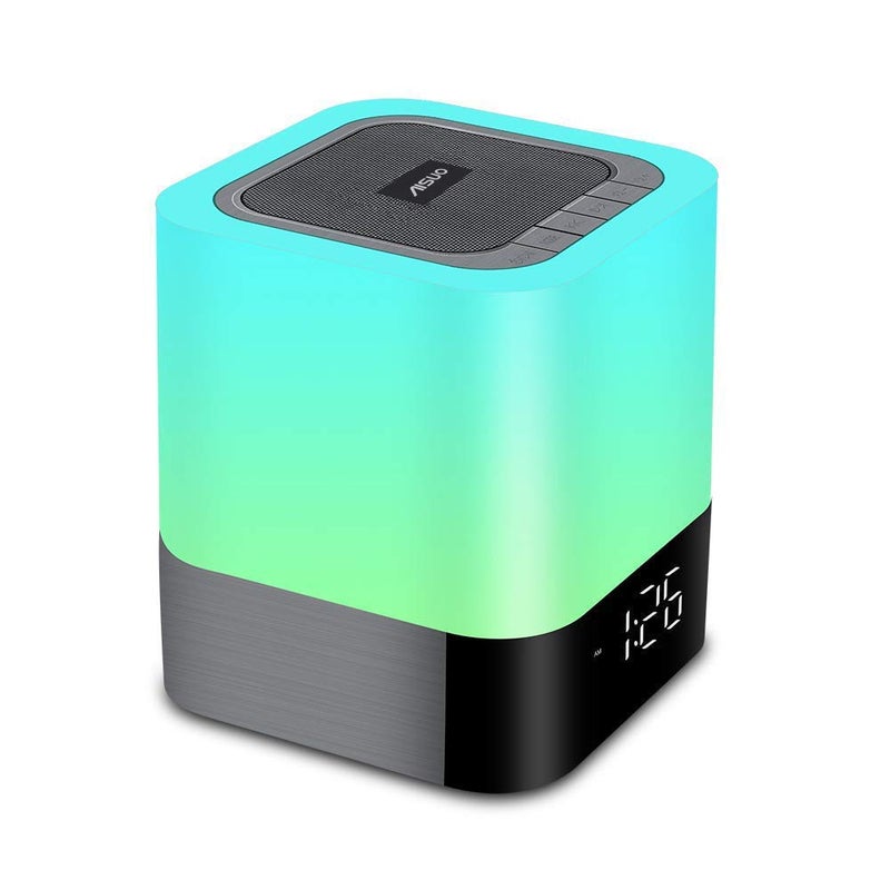 Aisuo Night Light-5 in 1 Bedside Lamp with Bluetooth Speaker, 12/24H Digital Calendar Alarm Clock, Touch Control, Support TF and SD Card, Music Player, Gift for Girls Boys Teens,Warm White - Image 1
